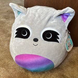 Squishmallows Gray Racoon Plush with Rainbow Accents